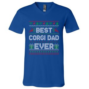 Best Corgi Dad Ever Christmas Pajamas Matching Ugly Xmas Gift V-Neck T-Shirt