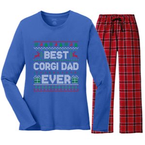 Best Corgi Dad Ever Christmas Pajamas Matching Ugly Xmas Gift Women's Long Sleeve Flannel Pajama Set 