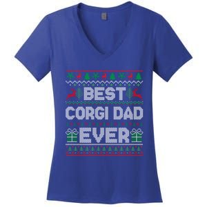 Best Corgi Dad Ever Christmas Pajamas Matching Ugly Xmas Gift Women's V-Neck T-Shirt