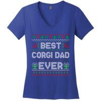 Best Corgi Dad Ever Christmas Pajamas Matching Ugly Xmas Gift Women's V-Neck T-Shirt