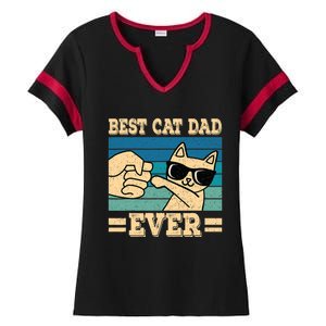 Best Cat Dad Ever Funny Cat Retro Men Ladies Halftime Notch Neck Tee