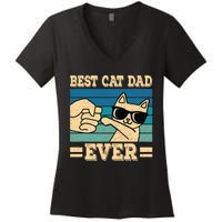 Best Cat Dad Ever Funny Cat Retro Men Women's V-Neck T-Shirt