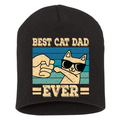 Best Cat Dad Ever Funny Cat Retro Men Short Acrylic Beanie