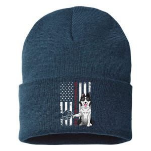 Border Collie Dad Dog American Flag Border Collie Outfit Sustainable Knit Beanie