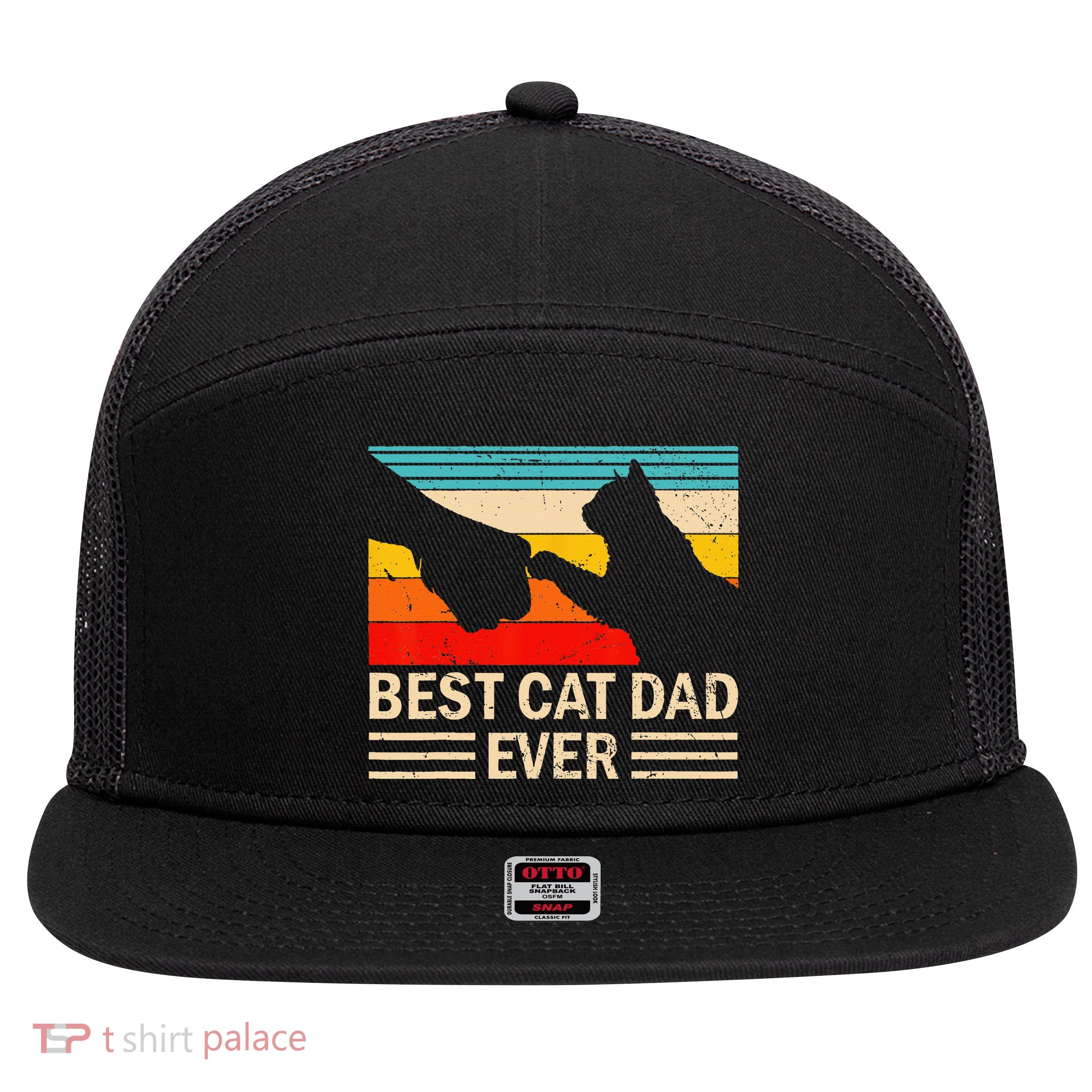 Best Cat Dad Ever Funny Vintage Cat Daddy 7 Panel Mesh Trucker Snapback Hat