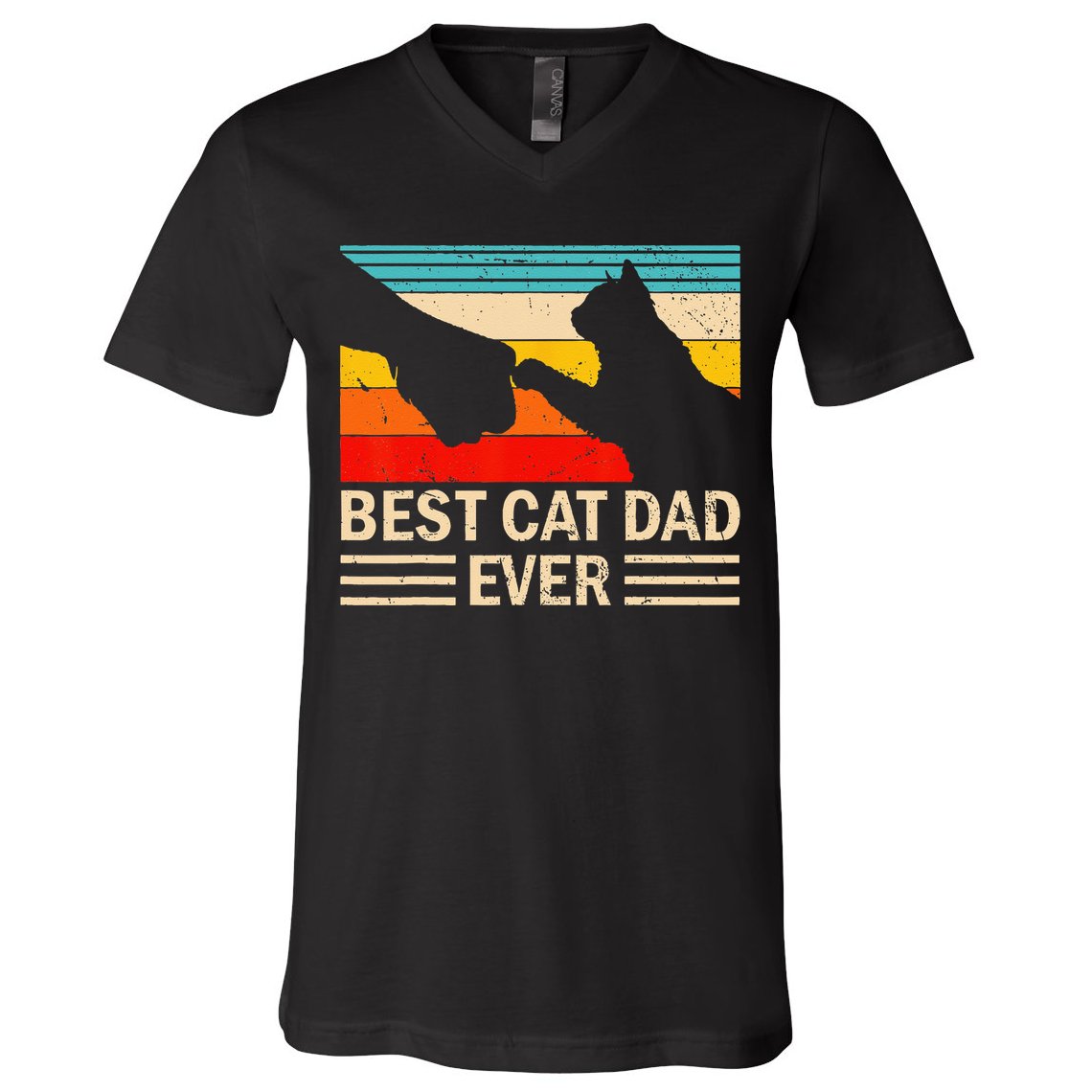 Best Cat Dad Ever Funny Vintage Cat Daddy V-Neck T-Shirt