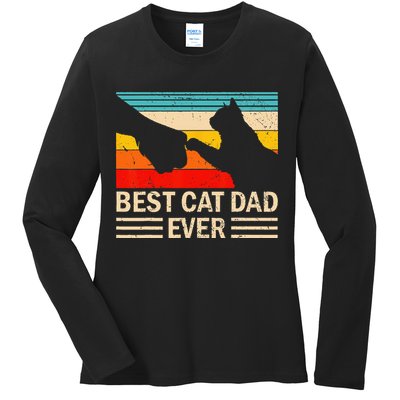 Best Cat Dad Ever Funny Vintage Cat Daddy Ladies Long Sleeve Shirt