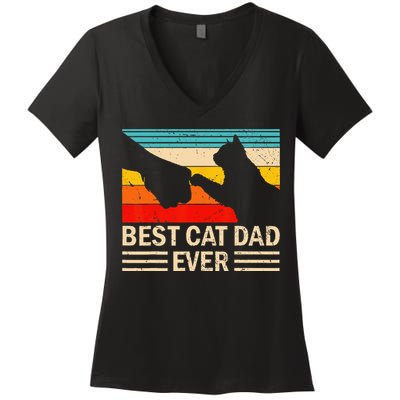 Best Cat Dad Ever Funny Vintage Cat Daddy Women's V-Neck T-Shirt