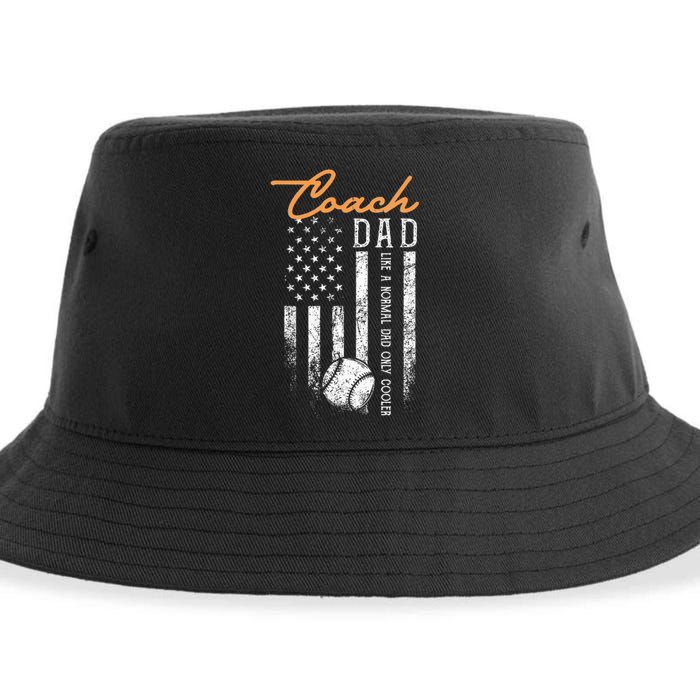 Baseball Coach Dad Like A Normal Dad Only Cooler USA Flag Sustainable Bucket Hat