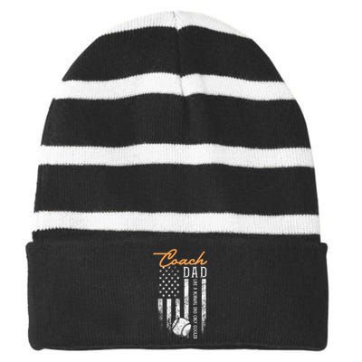 Baseball Coach Dad Like A Normal Dad Only Cooler USA Flag Striped Beanie with Solid Band