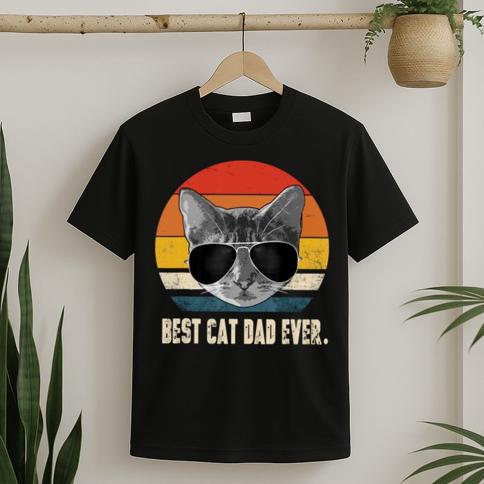 Best Cat Dad Ever Shirt Vintage Retro Cat Daddy Cat Father TShirt T-Shirt