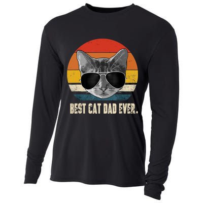 Best Cat Dad Ever Shirt Vintage Retro Cat Daddy Cat Father TShirt Cooling Performance Long Sleeve Crew