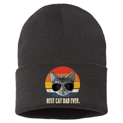 Best Cat Dad Ever Shirt Vintage Retro Cat Daddy Cat Father TShirt Sustainable Knit Beanie