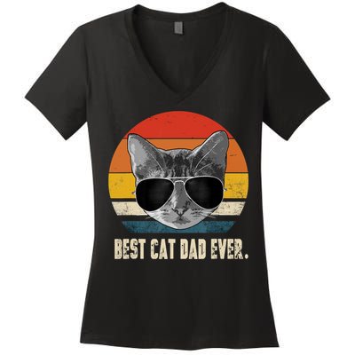 Best Cat Dad Ever Shirt Vintage Retro Cat Daddy Cat Father TShirt Women's V-Neck T-Shirt