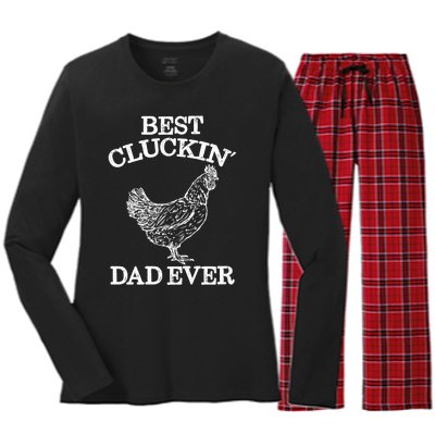 Best Cluckin' Dad Ever Gift Funny Father's Day Chicken Farm Gift Women's Long Sleeve Flannel Pajama Set 