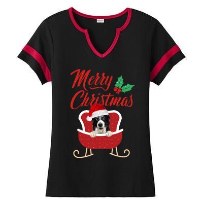 Border Collie Dog Merry Christmas Design For The Holiday Season! Ladies Halftime Notch Neck Tee