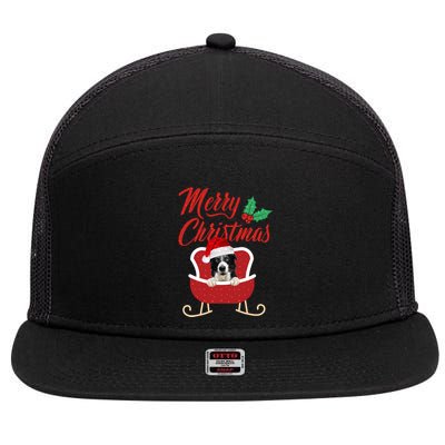 Border Collie Dog Merry Christmas Design For The Holiday Season! 7 Panel Mesh Trucker Snapback Hat