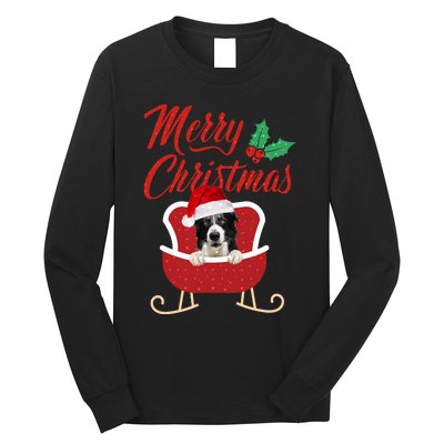 Border Collie Dog Merry Christmas Design For The Holiday Season! Long Sleeve Shirt