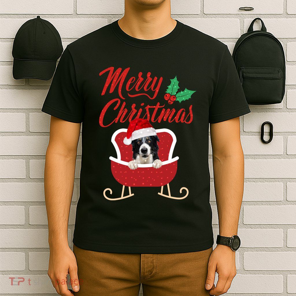 Border Collie Dog Merry Christmas Design For The Holiday Season! T-Shirt