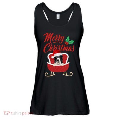 Border Collie Dog Merry Christmas Design For The Holiday Season! Ladies Essential Flowy Tank