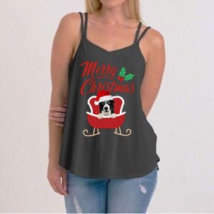 Border Collie Dog Merry Christmas Design For The Holiday Season! Women's Strappy Tank