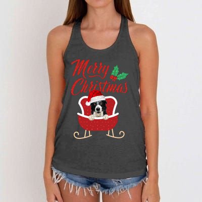 Border Collie Dog Merry Christmas Design For The Holiday Season! Women's Knotted Racerback Tank