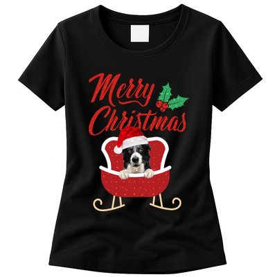 Border Collie Dog Merry Christmas Design For The Holiday Season! Womens T-Shirt