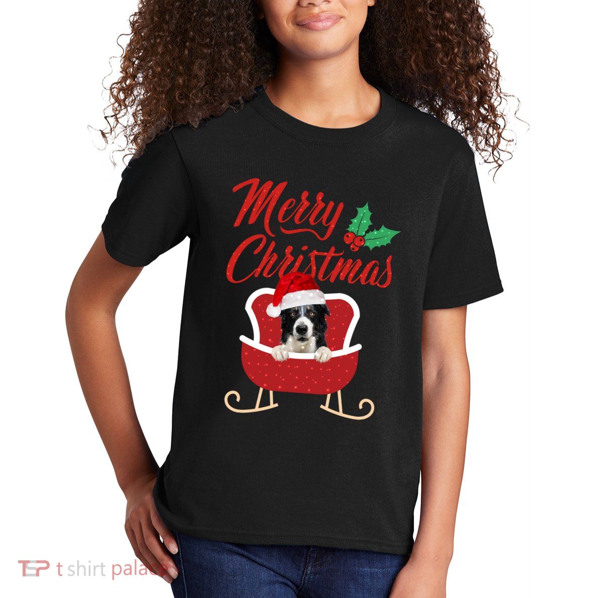 Border Collie Dog Merry Christmas Design For The Holiday Season! Kids T-Shirt