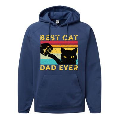 Best Cat Dad Ever Funny Cat Daddy Fist Bump Fathers Day Performance Fleece Hoodie