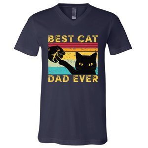 Best Cat Dad Ever Funny Cat Daddy Fist Bump Fathers Day V-Neck T-Shirt