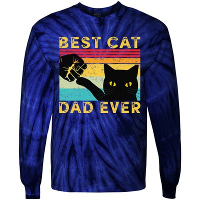 Best Cat Dad Ever Funny Cat Daddy Fist Bump Fathers Day Tie-Dye Long Sleeve Shirt