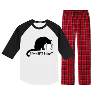 Black Cat Do What I Want Red Cup Funny My Cat Cute Gift Raglan Sleeve Pajama Set