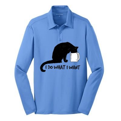 Black Cat Do What I Want Red Cup Funny My Cat Cute Gift Silk Touch Performance Long Sleeve Polo