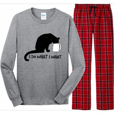 Black Cat Do What I Want Red Cup Funny My Cat Cute Gift Long Sleeve Pajama Set