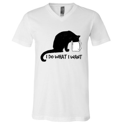 Black Cat Do What I Want Red Cup Funny My Cat Cute Gift V-Neck T-Shirt