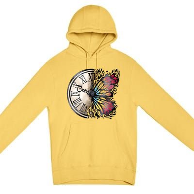 Butterfly Clock Design Premium Pullover Hoodie