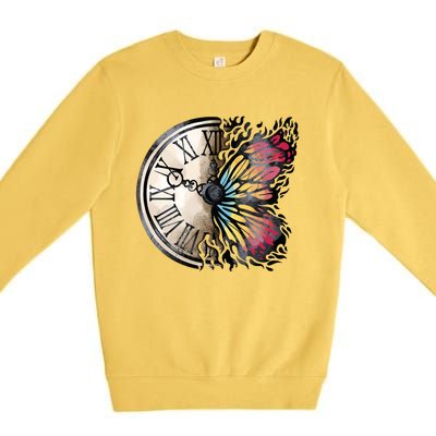 Butterfly Clock Design Premium Crewneck Sweatshirt