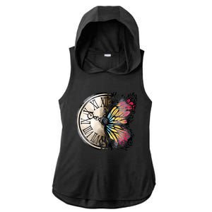 Butterfly Clock Design Ladies PosiCharge Tri-Blend Wicking Draft Hoodie Tank