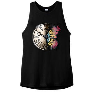 Butterfly Clock Design Ladies PosiCharge Tri-Blend Wicking Tank