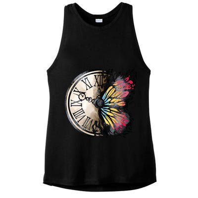 Butterfly Clock Design Ladies PosiCharge Tri-Blend Wicking Tank