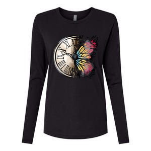 Butterfly Clock Design Womens Cotton Relaxed Long Sleeve T-Shirt