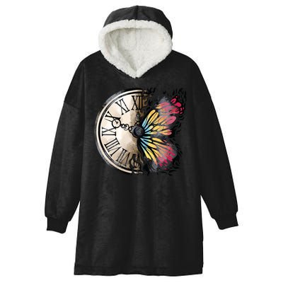 Butterfly Clock Design Hooded Wearable Blanket