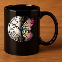 Butterfly Clock Design 11oz C Handle Ceramic Mug