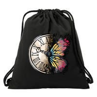 Butterfly Clock Design Drawstring Bag