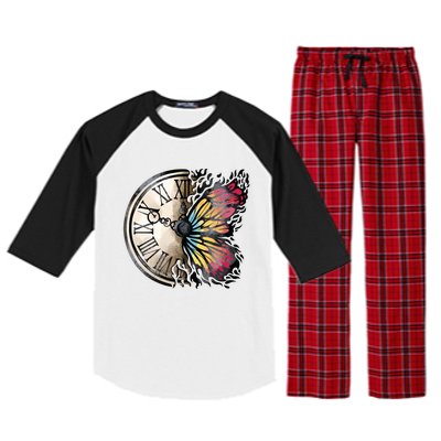 Butterfly Clock Design Raglan Sleeve Pajama Set