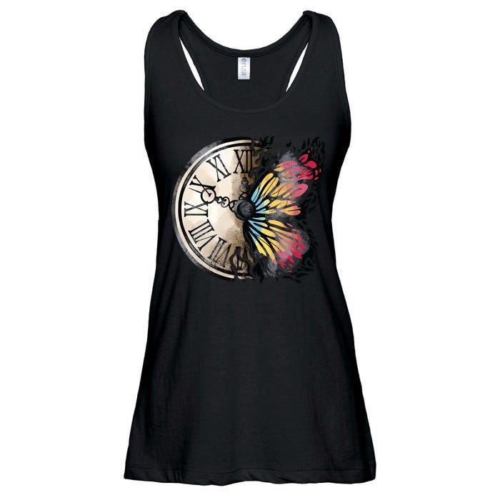 Butterfly Clock Design Ladies Essential Flowy Tank