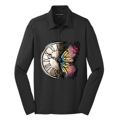 Butterfly Clock Design Silk Touch Performance Long Sleeve Polo