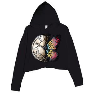 Butterfly Clock Design Crop Fleece Hoodie