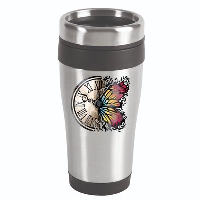 Butterfly Clock Design 16oz Travel Tumbler