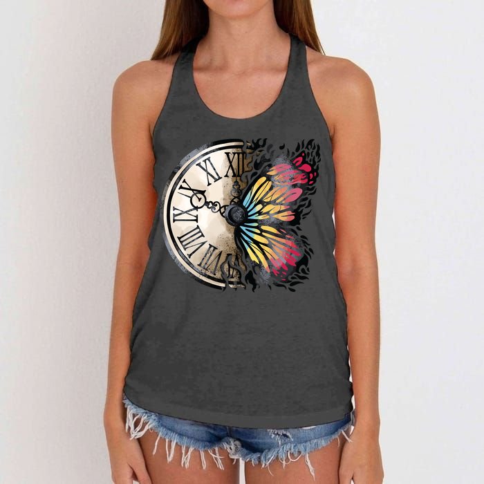 Butterfly Clock Design Women's Knotted Racerback Tank